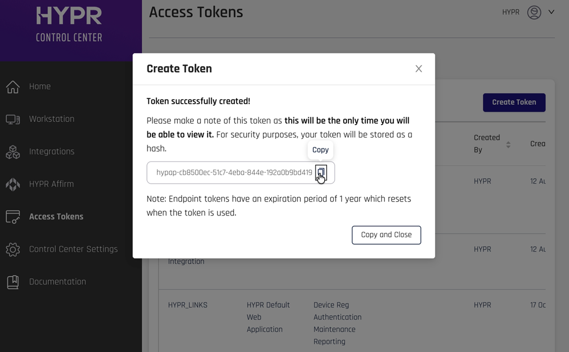 Copy access token