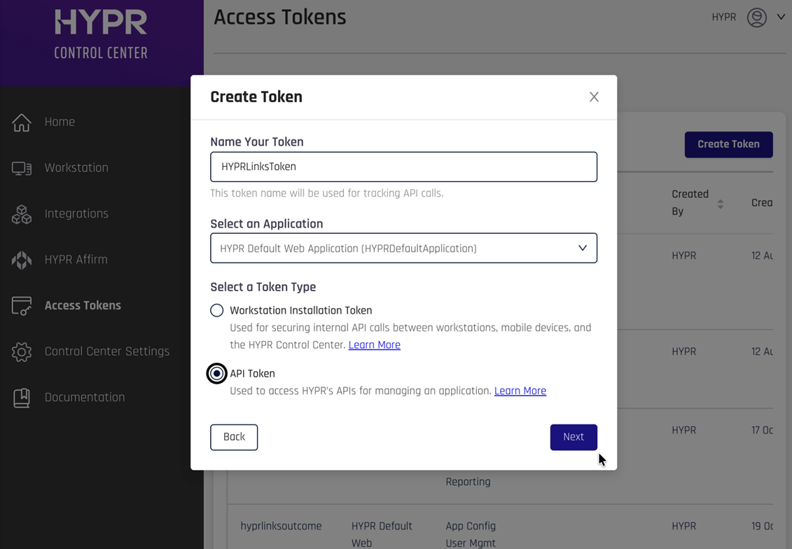 Create token - select type