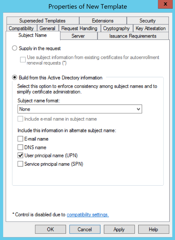 Subject name settings