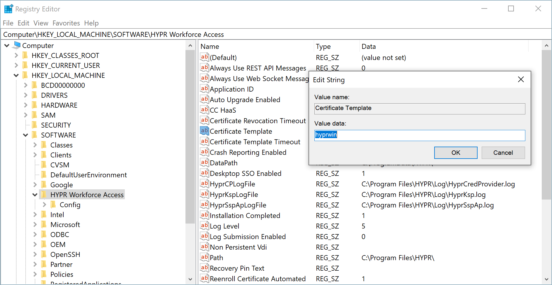 Registry setting
