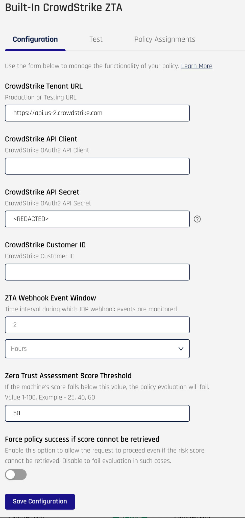 Configure policy parameters