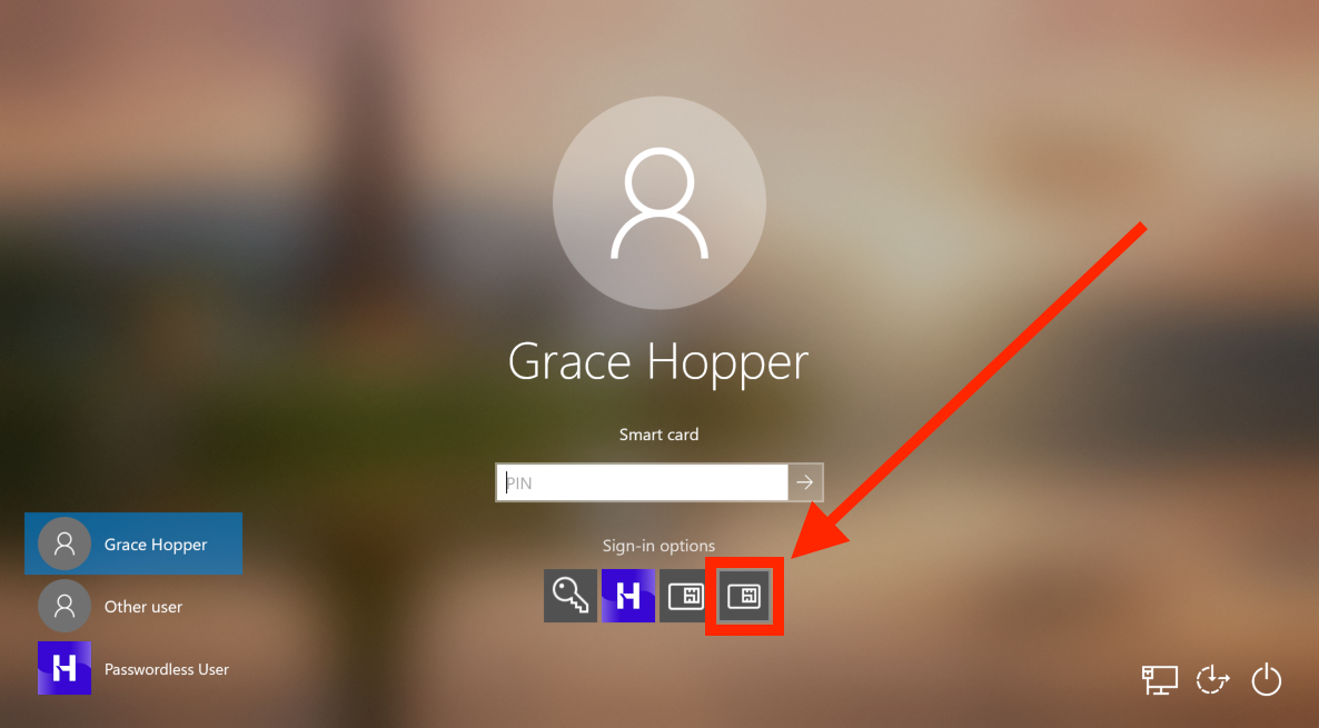 Smart card icon on login screen