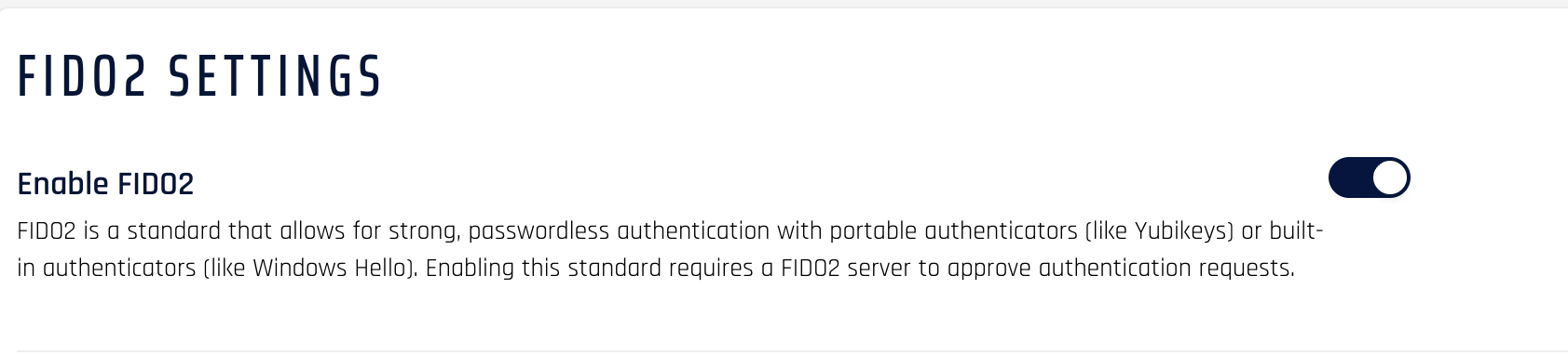 Enable FIDO2 in Control Center