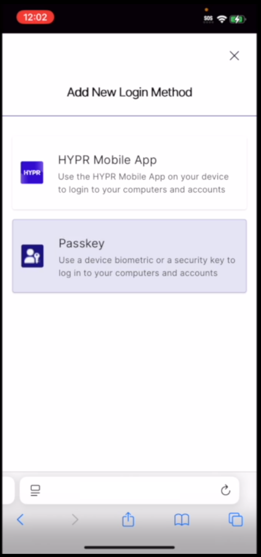 Select Passkey option